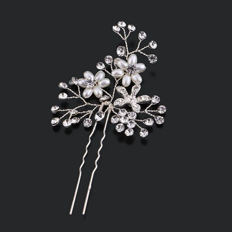 Silver Crystal Pearl Hairpins Headpiece Hair Pin Bridal Tiaras Head