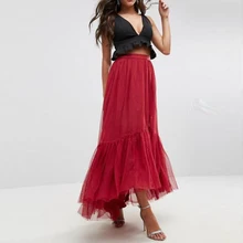 Новая трендовая юбка из тюля «Русалочка» винно-Красного цвета s для милой леди с оборками маленькая Высокая Низкая Мягкая юбка из фатина Женская молния на заказ