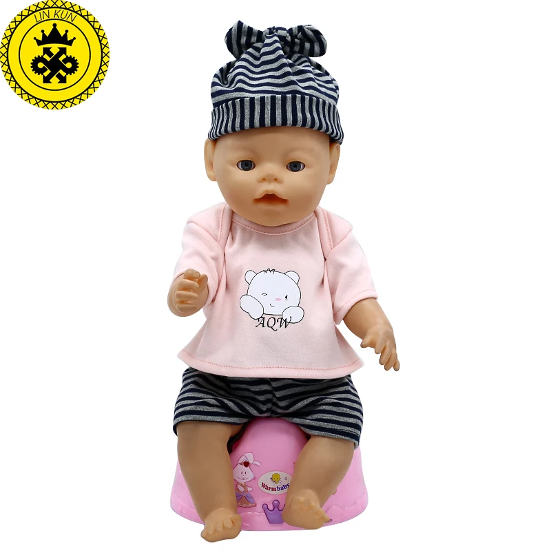 

LIN KUN Baby Doll Clothes Cute T-shirt + Shorts + Hat Suit Fit 43cm Zapf Baby 16-18 inch Doll Accessories T-11