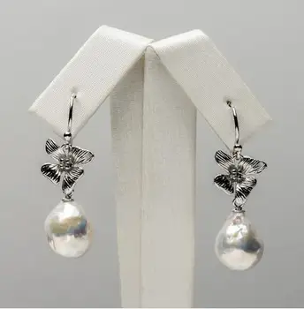

11-12mm White Freshwater Kasumi Pearl Flower Drop Earrings 925 Sterling Silver