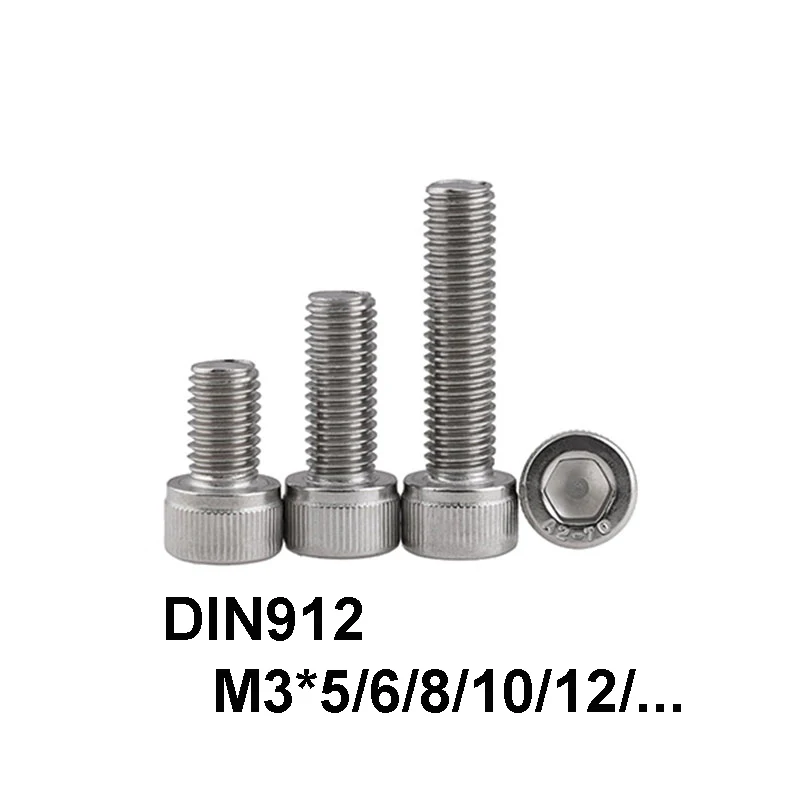 1 упаковка M3 DIN912 ISO4762 304 Шестигранная головка из нержавеющей стали винты с