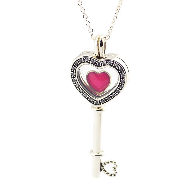 

2018 New Floating Locket Heart Key Pendant & Necklace with Heart Petites 100% 925 Sterling Silver Fine Jewelry Free Shipping
