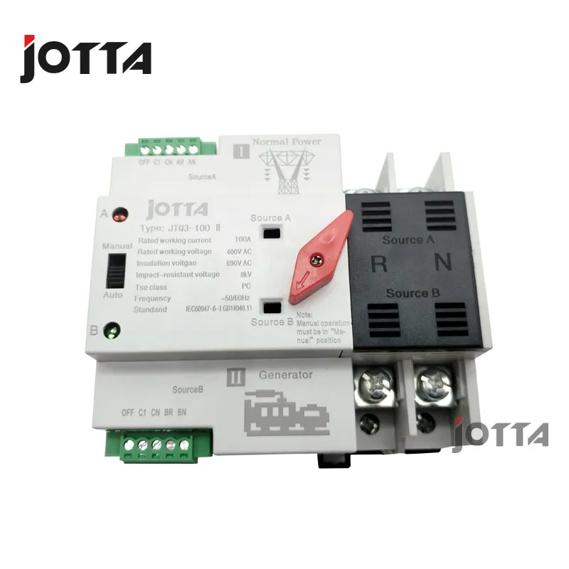 

2P/3P/4P Mini ATS Automatic Transfer Switch 100A 2P/3P/4P Electrical Selector Switches Dual Power Switch Din Rail Type
