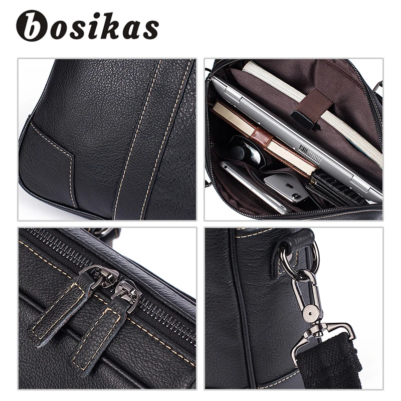 BOSIKAS Men Briefcases Genuine Leather Bags Business Briefcases Male Zipper Handbags Men Solid Messenger Bag Leather Laptop Bag BOSIKAS Men Briefcases Genuine Leather Bags Business Briefcases Male Zipper Handbags Men Solid Messenger Bag Leather Laptop Bag