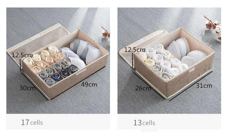 2 Types Cotton Line Underwear Organizer Bra Socks Stortage Box With Cover 1pcs Home Quality 13-17 Cells Wardrobe Organizadores