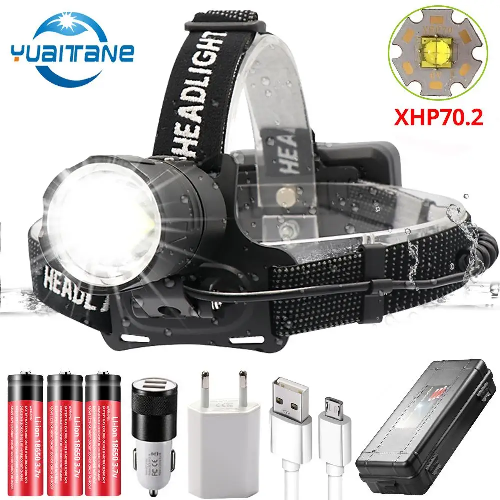 

85000LM USB Rechargeable LED headlamp xhp70.2 powerful Headlight XHP70 Zoom high power fishing headlamp torch Headlight Camping