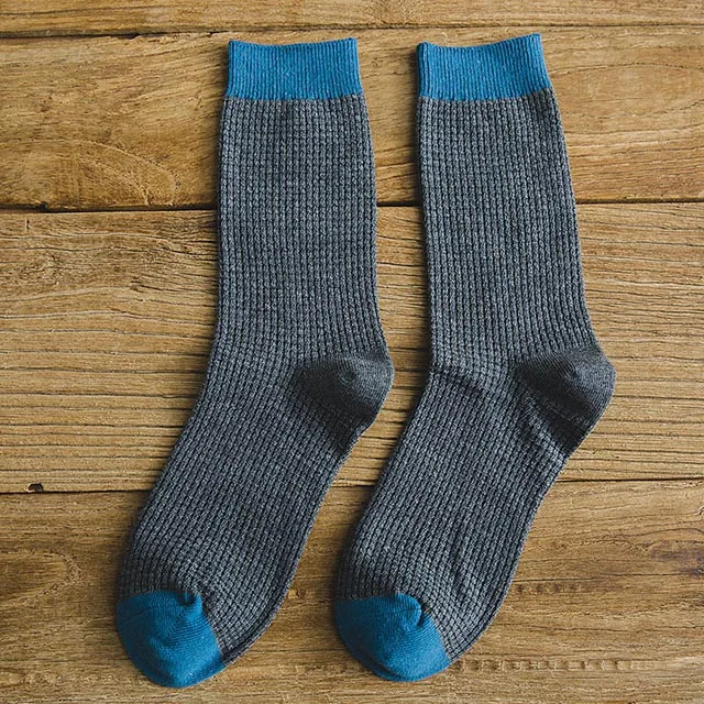 5 dark grey Высококачественные мужские хлопковые носки в стиле Харадзюку, двойные швы, компрессионные носки для мужчин, зимние теплые деловые носки, длинные носки, 5 пар - Цвет: 5 dark grey