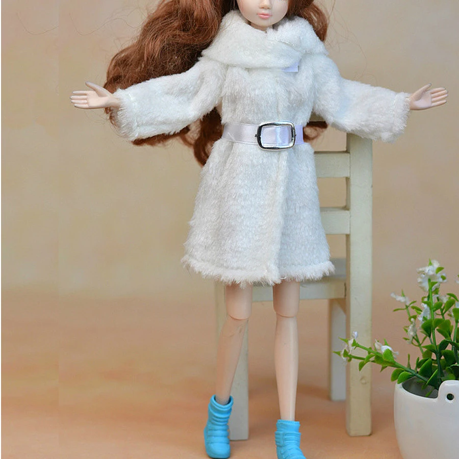 Детские аксессуары для игрушечной куклы, зимняя теплая одежда, розовая шуба, мини одежда, платье для куклы Барби, меховая кукольная одежда с поясом на талии