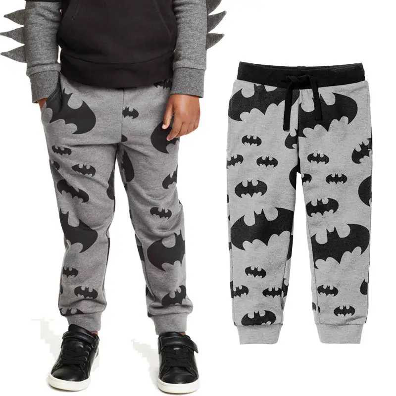 Длинные штаны с рисунком Бэтмена для маленьких мальчиков повседневные хлопковые брюки, леггинсы