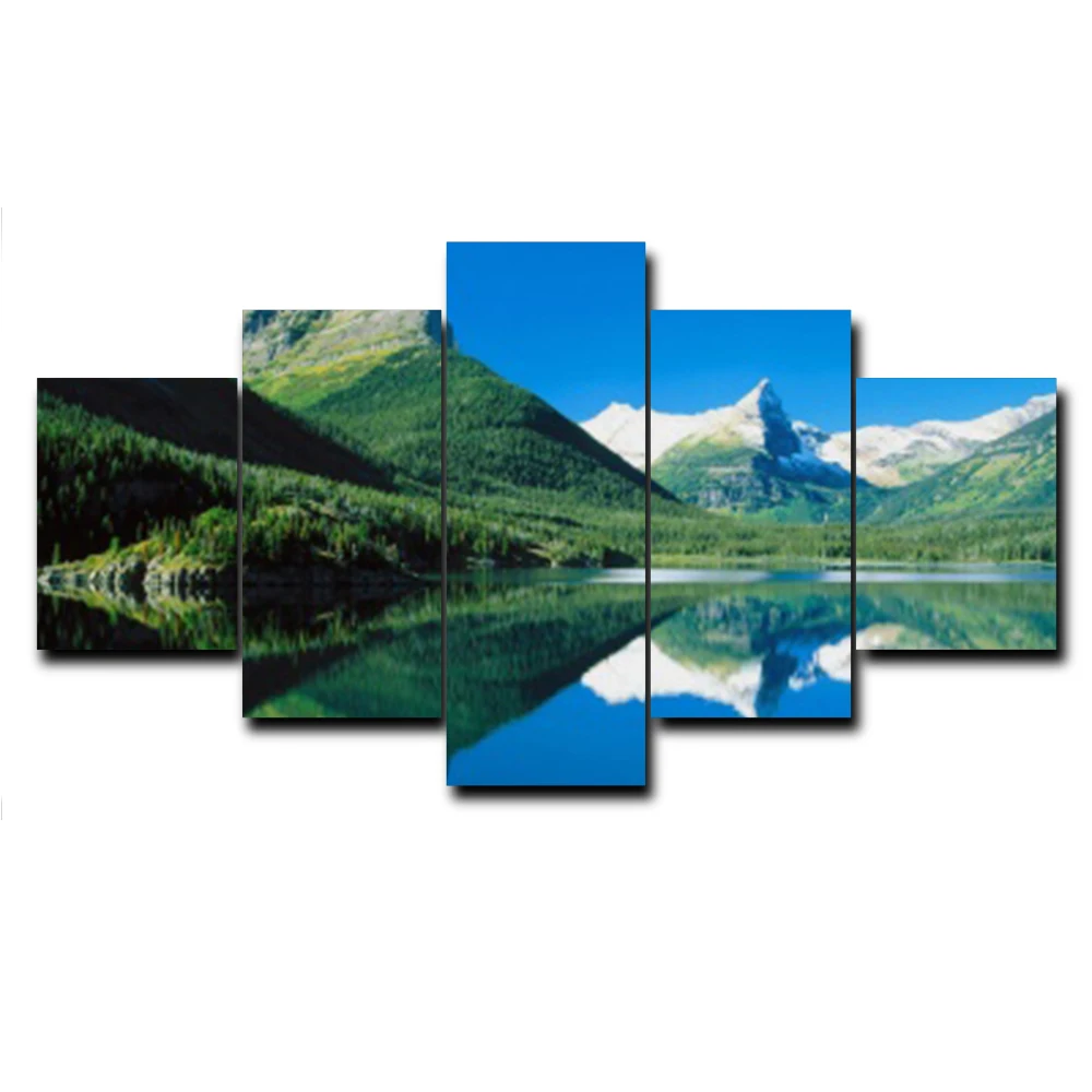 

5 Panel Blue Sky Green Mountain Abstract Creative Wall Art Canvas Painting Posters and Prints Home Living Room Bedroom No Frame