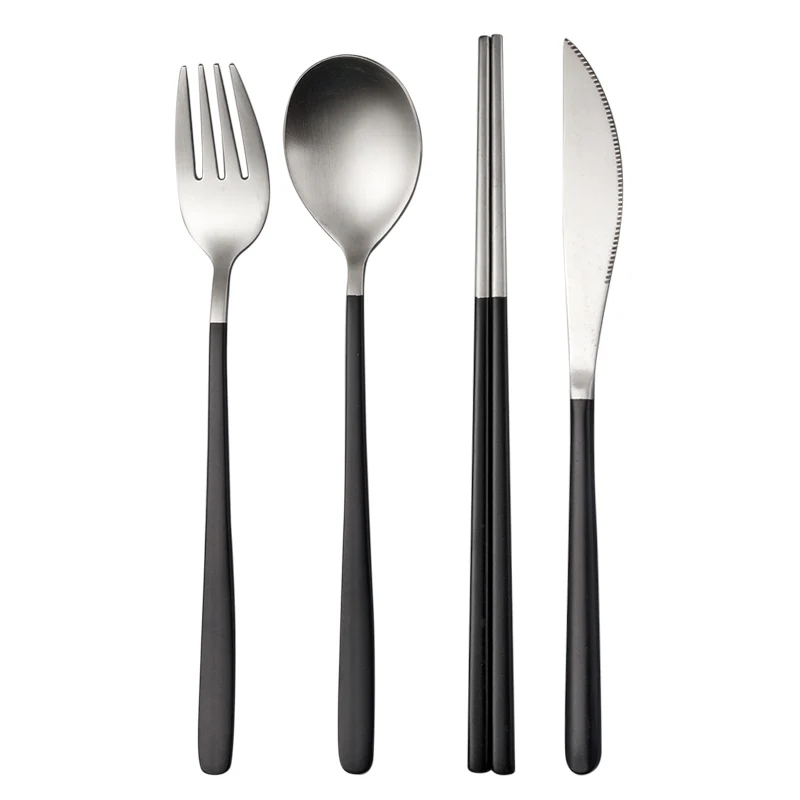 JueQi набор посуды столовые приборы из нержавеющей стали 304 посуда кухонная посуда включает нож вилка чайные ложки 18/10 - Цвет: black silver 4pieces