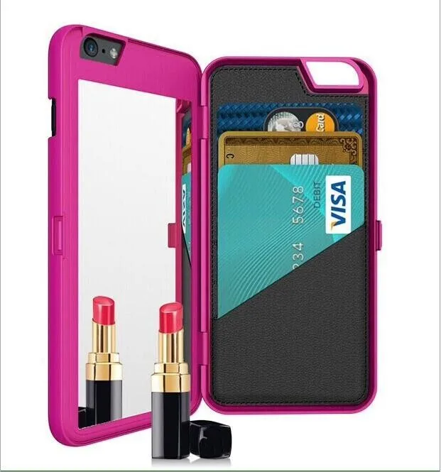 

Fashion Makeup Mirror Case For iPhone 6 6S Hard Back Card Storage Wallet Leather Cover For iPhone 6 6 Plus
