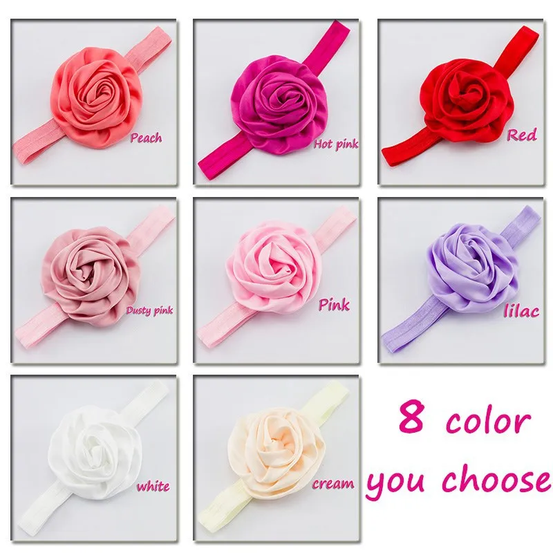 

10PCS 8colors Newborn Solid Soft Rolled Rose Fabric Flower Children Headbands Fashion DIY Baby Girls Flower Hair Accessories