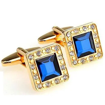 

Fashion Blue Crystal Clear Stone Gold Cufflink Cuff Link 15 Pairs Wholesale Free Shipping