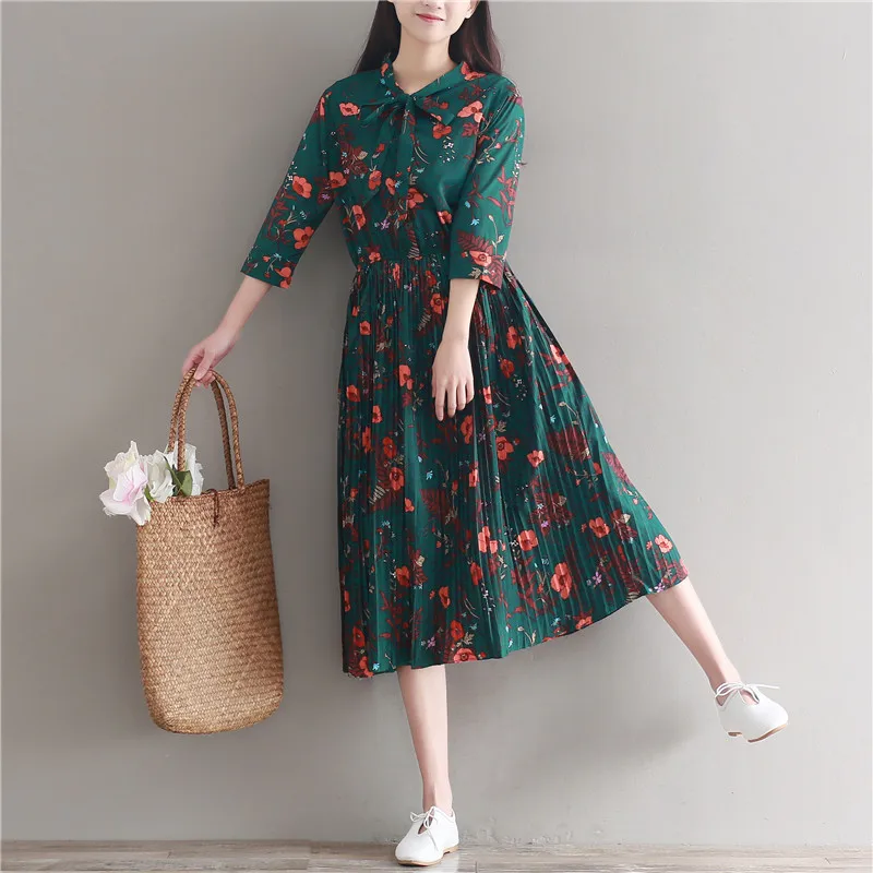 

Vestidos Real De Fiesta New Arrival Summer And Autumn Dress A-line Retro Floral Long Dress 2019 Women Chiffon Dresses Vintage