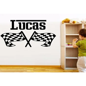 

Race Flags Customized Personalised Vinyl Wall Sticker any Name Art Decal Gift 30cmx60cm