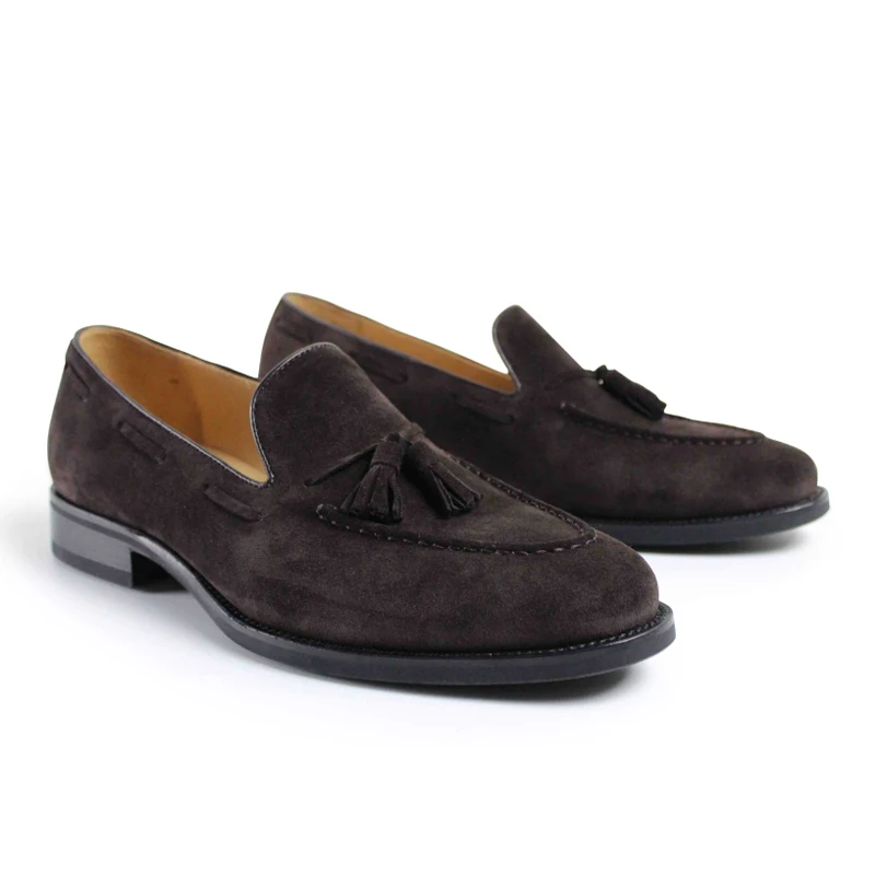 Brown VIKEDUO/брендовые роскошные мужские лоферы из натуральной коровьей замши; Простая мужская обувь коричневого цвета; Повседневная обувь без шнуровки с кисточками; Мужская походная обувь - Цвет: Brown