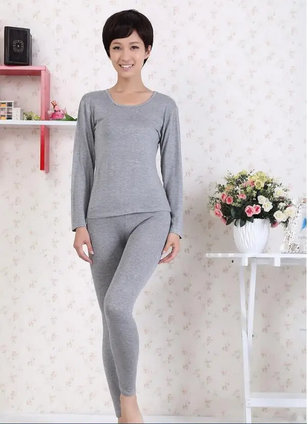 Новое поступление женские зимние женские высокие эластичные модал очень большой комфорт комплект белья Плюс Размер XL-6XL - Цвет: gray