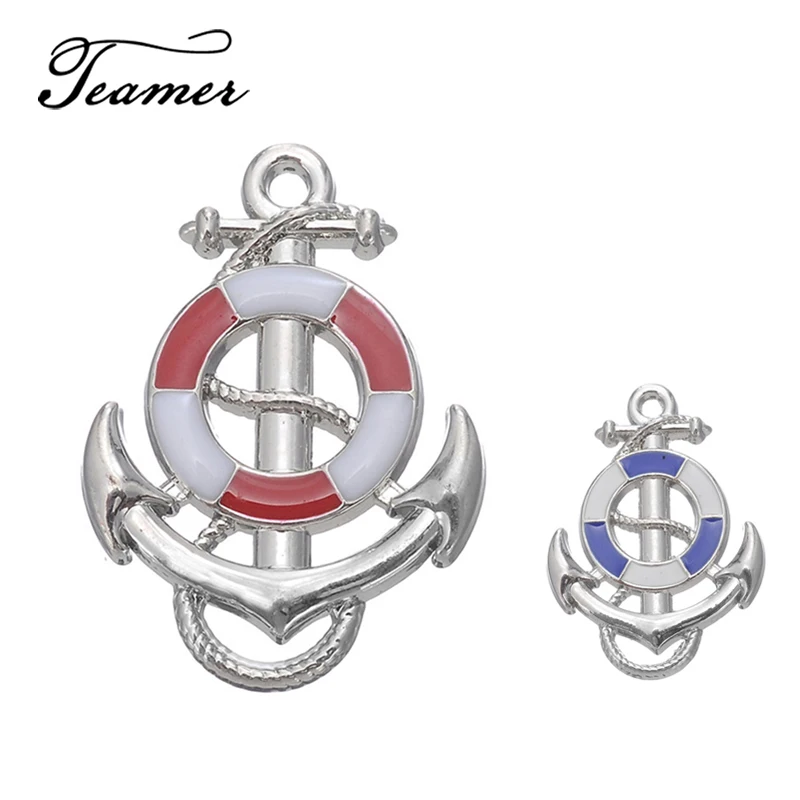 

Teamer Factory Price 5 Pieces Red & Blue Color Enamel Nautical Anchor Pendant Charms Small Findings for Neckalce/bracelets