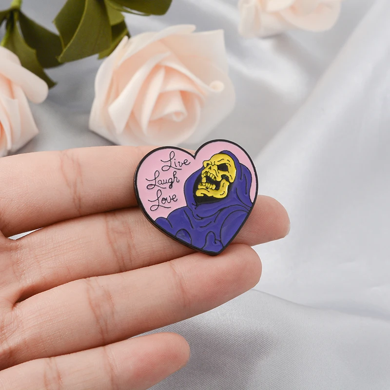 Skeletor Live Laugh Love Enamel Pin Store 4d3d3d Engaged