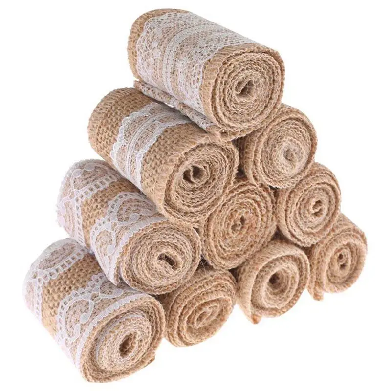 

Jute Fabric Burlap Ribbon 2.5cm Bilateral Lace Linen Roll Wedding Home Craf Lace Decor
