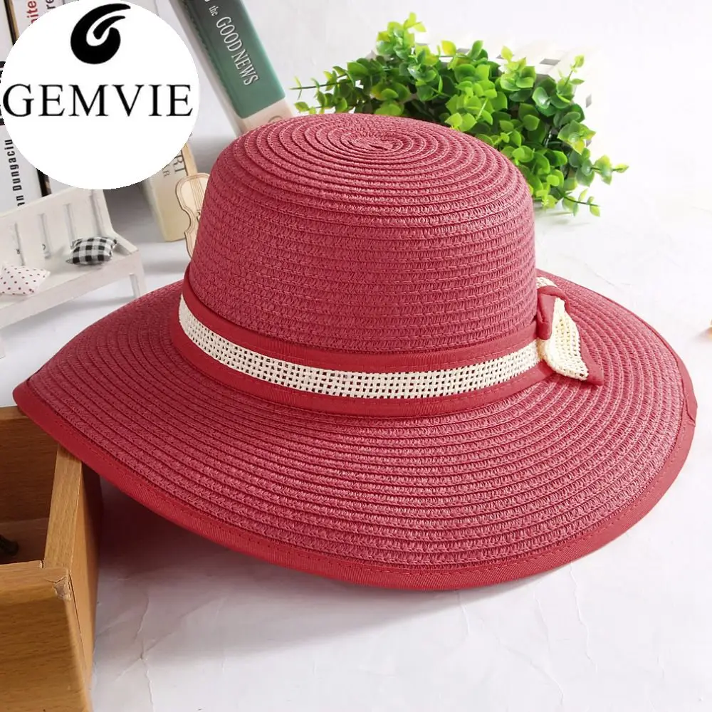 Handmade Knitted Paper Sun Hats Large Wide Brim Summer Hat Bowknot