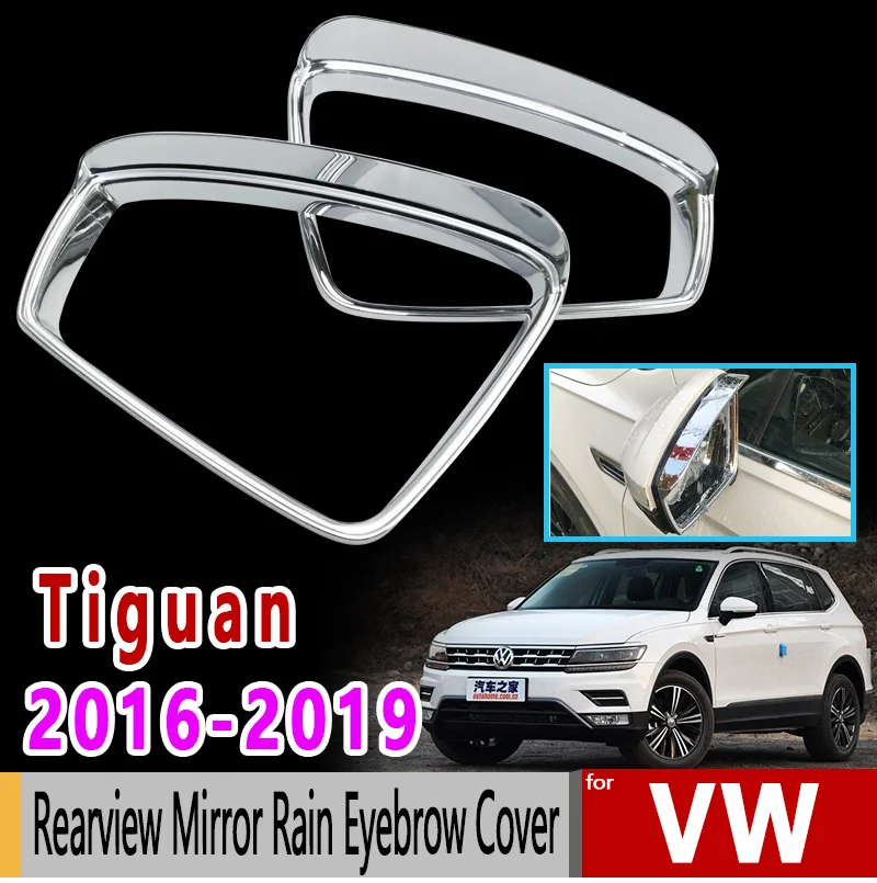 

for VW Tiguan II MK2 2016 2017 2018 2019 Volkswagen Chrome Rearview Mirror Rain Eyebrow Cover Accessories Car Sticker