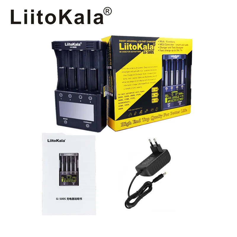 LiitoKala lii-500S lii 500S 500 lcd универсальное умное зарядное устройство 1,5 V 4,35 V 3,7 V 18650 17500 26650 AA AAA Lipo NiMH батарея - Цвет: lii500s and adapter