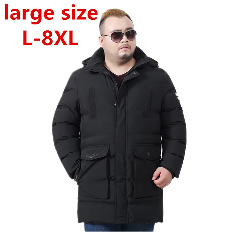 Большие размеры 8XL зимние теплые куртки для мужчин пальто с капюшоном