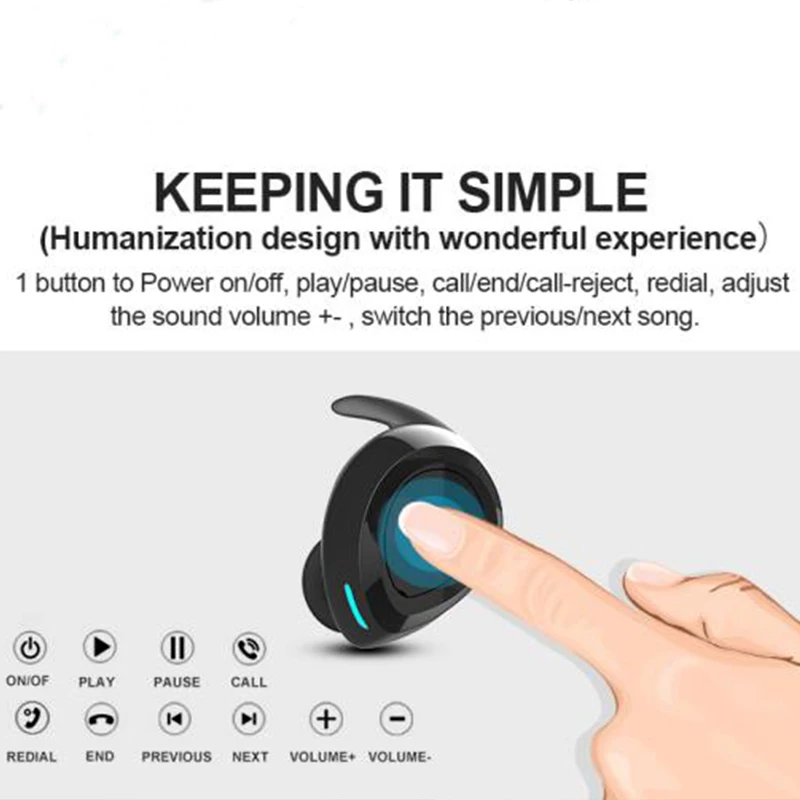 Wireless Bluetooth V5.0 Earphones Stereo Headsets Sport Dual Earbuds with Microphone Headphones for Iphone Android Smart Phone