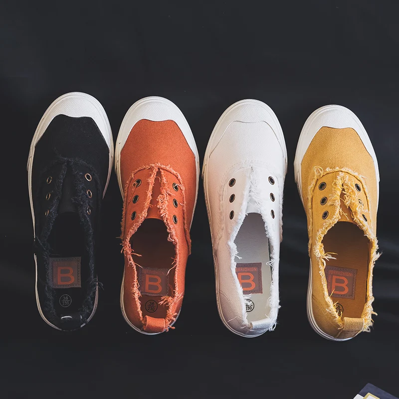 Najtaniej Damskie mokasyny biały zwięzły podstawowy styl stałe kolor slip on pani wiosna wulkanizowane buty płótno tkaniny trampki ładne jakości 35 40