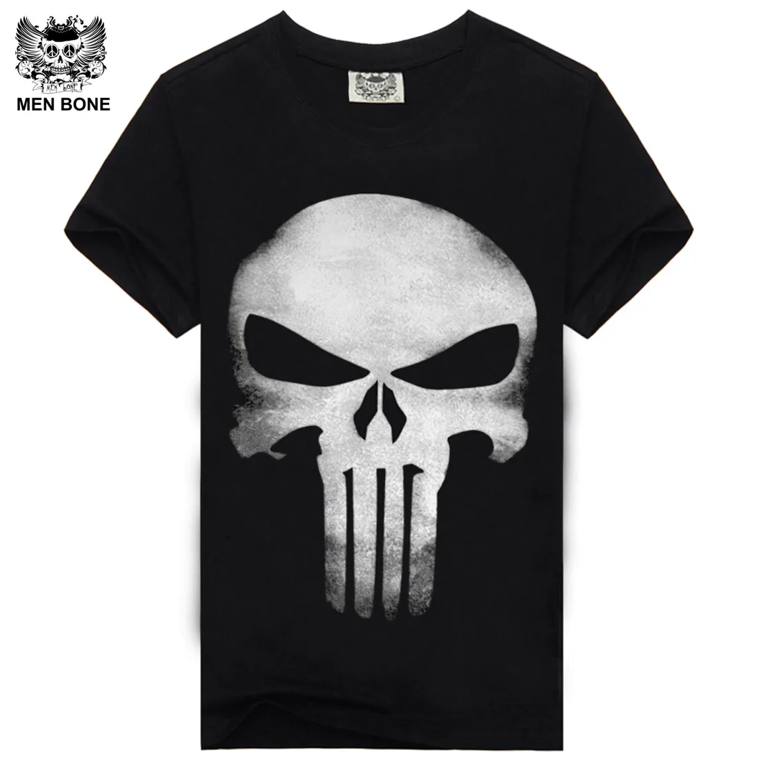 [Men bone] Brand New Men Write Skull Causal T Shirt Black T-Shirt Men's Shirt Cool Short sleeve T shirts For Men Rock Clothing