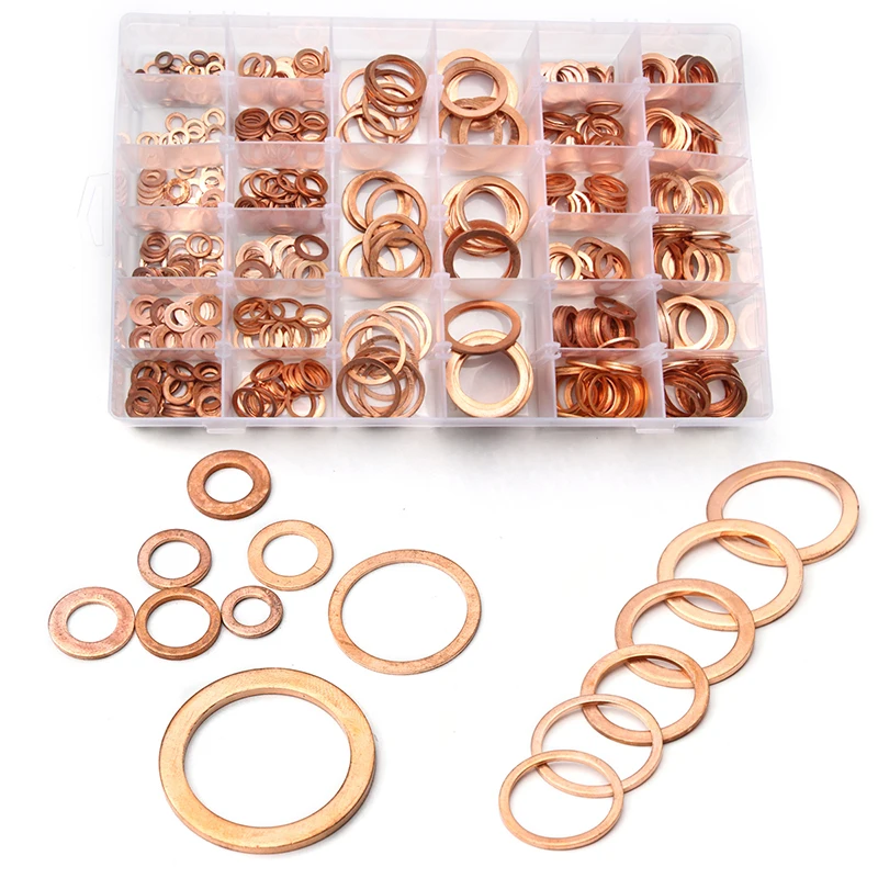 

ZENHOSIT 568pcs Assorted Metric Solid Copper Washers Gasket Set Seal Flat Ring Washer Screws Fastener Hardware Accessories Box