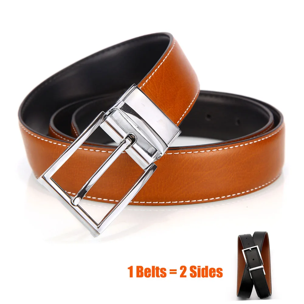 

Men's Belts Real Genuine Leather Belts with Reversible Rotated Buckle 2 Sides Black/Brown In 1 Belt Cowboy Cowskin Waist Strap