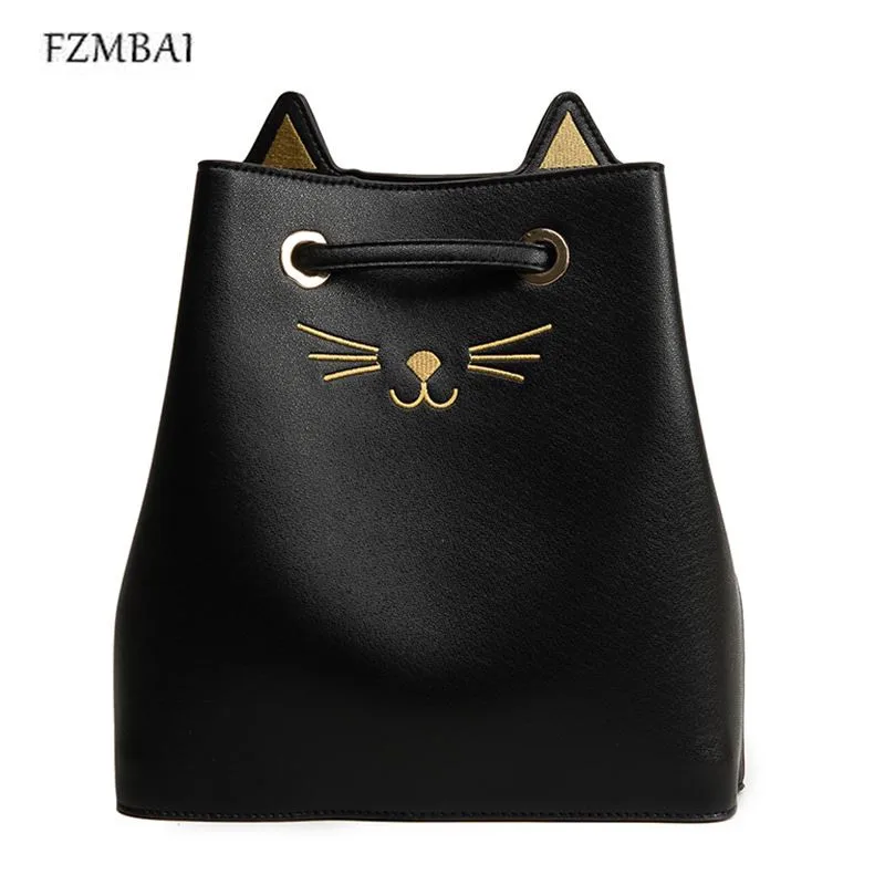 FZMBAI New Large Capacity PU Cute CAT Pattern Cross-body Bags String-drawn Single Shoulder Bags