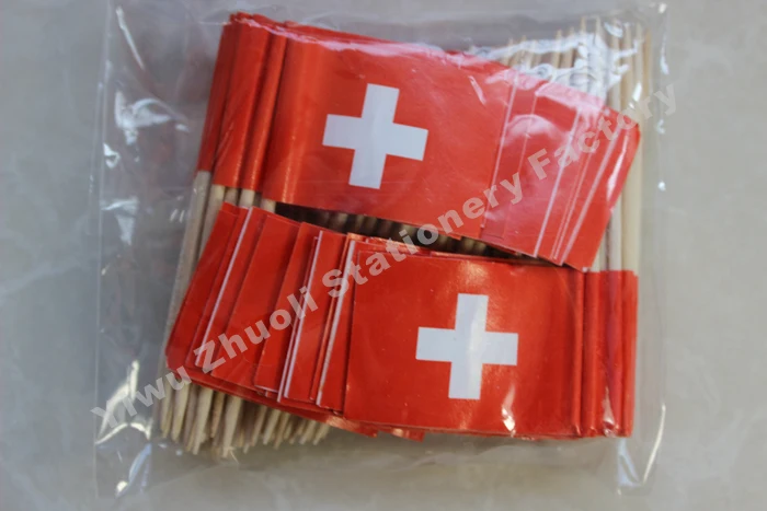 Зубочистки мини флаг из бумаги для кексов палочки вечерние коктейльные ресторанные страны деко - Цвет: Switzerland-300PCS