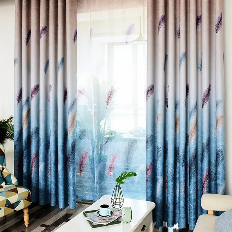

New Stylish Curtains for Living Room Beddig Room Backout Drapes Tree Leaves Feather Pattern Gradient Curtains Window Teatment