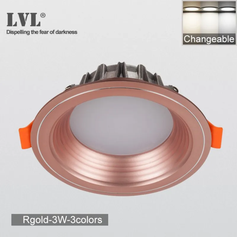 Светодиодный светильник 3 Вт 22 Вт круглый встраиваемый светильник AC85-265V внутреннего светодиодного точечного освещения - Испускаемый цвет: 3W R-gold-3colors