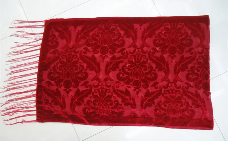 Чистый бежевый цвет выгоревшая шёлковая шарф женский роскошный шарф Ван Гог Honour бархатный зимний Пашмина, хиджаб шарф - Цвет: Красный