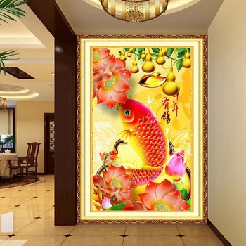 

Diamond Embroidery Mosaic Painting Cross Stitch Full Have A Surplus Year After Year Carp Lotus Gourd DIY 5D/3D Decoration Gift