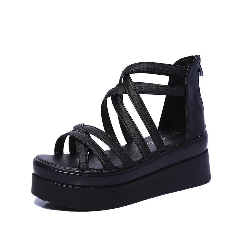 

Sandals Women's Summer 2019 New Korean Fashion Muffin Thick-soled Student Zipper Flat-soled Sandals Off White Block Heel Shoes