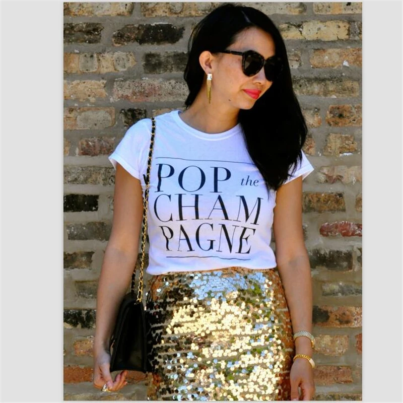 pop the champagne t shirt women cotton funny tshirt fashion plus plus size tees