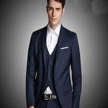 Популярные деловые костюмы на заказ однобортные смокинги жениха синий костюм на заказ куртка+ брюки+ жилет