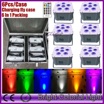 

RGBWA UV Wedding led battery wireless dmx led par up lighting with Infrared controller 6 in 1 packing with charging road case