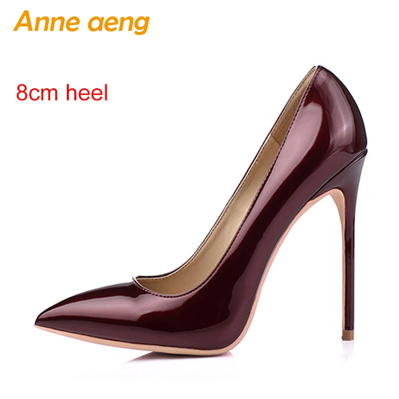 Женская обувь женские туфли-лодочки на высоком каблуке 8 см, 10 см, 12 см пикантная Дамская обувь классические красные свадебные туфли с острым носком женская обувь, большие размеры 34-46 - Цвет: Wine red 8cm heel