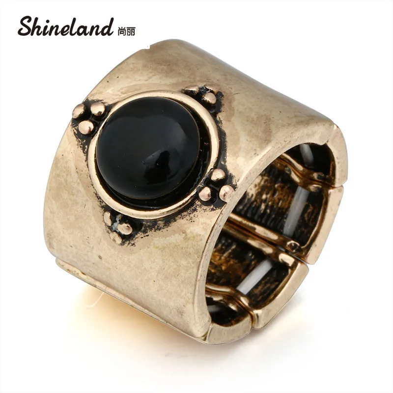 

Shineland HOT Cheap 2018 Vintage Jewelry Blue Black Resin Stone Rings Adjustable Size Punk Statement Ring Men Women Party Gifts