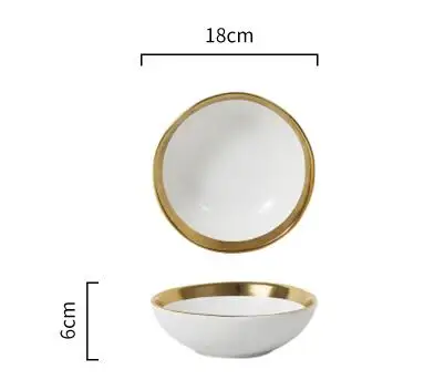 Золотая инкрустация Коллекция Посуды керамическая тарелка и чаша с золотым краем посуда золотой белый и черный набор посуды - Цвет: 600ml white bowl