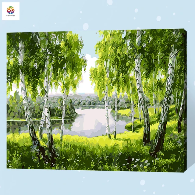 Frameless Digital Painting By Number Moon White Birch Tree Scene Frameless Digital Painting By Number Moon White Birch Tree Scene Acrylic Paint Modern Wall Art Canvas Home Deco Deal