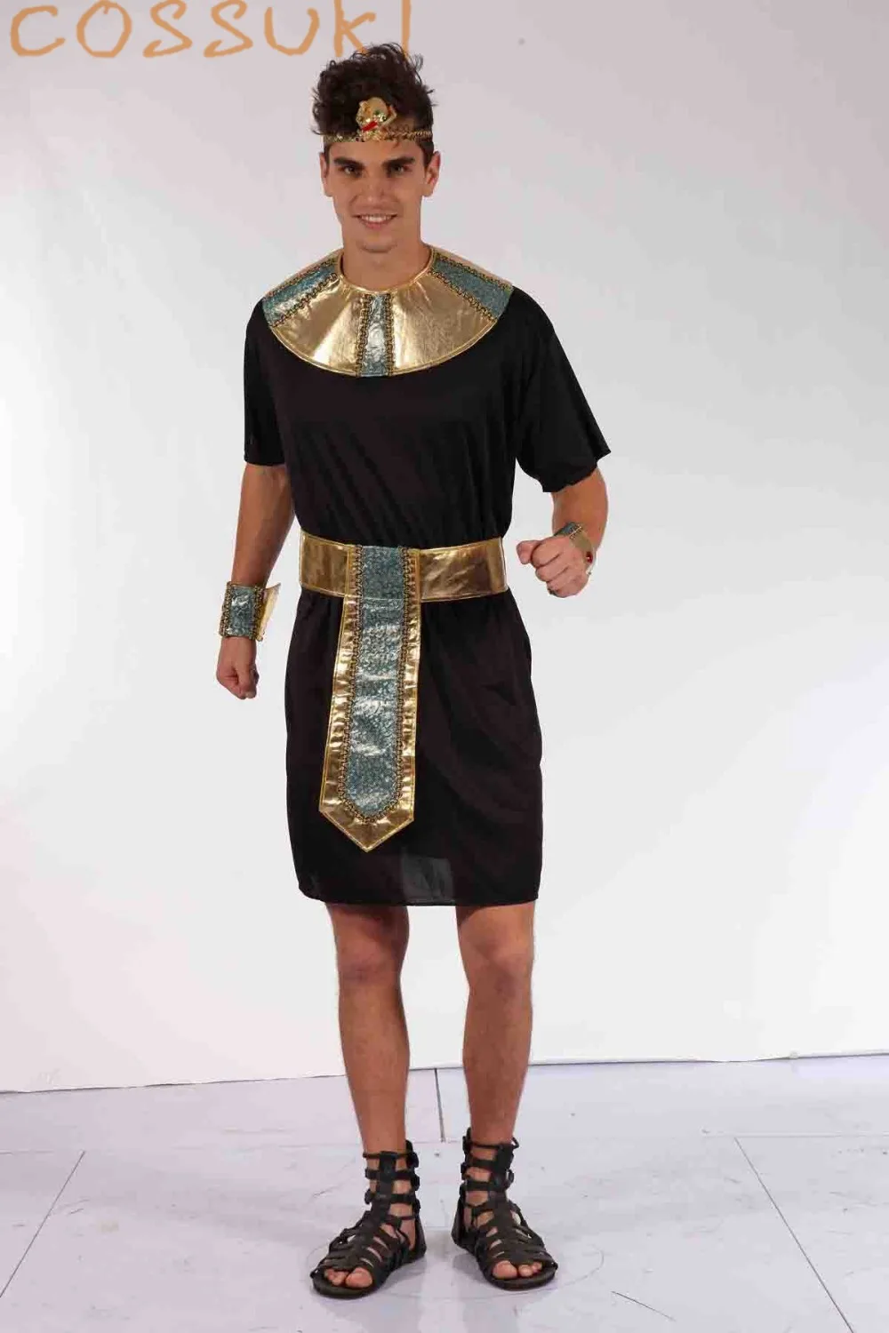 

Halloween Exotic Cool Black Gold Adult Men Egyptian Style Suit Cosplay Costume For Stage Performance Or Masquerade Party