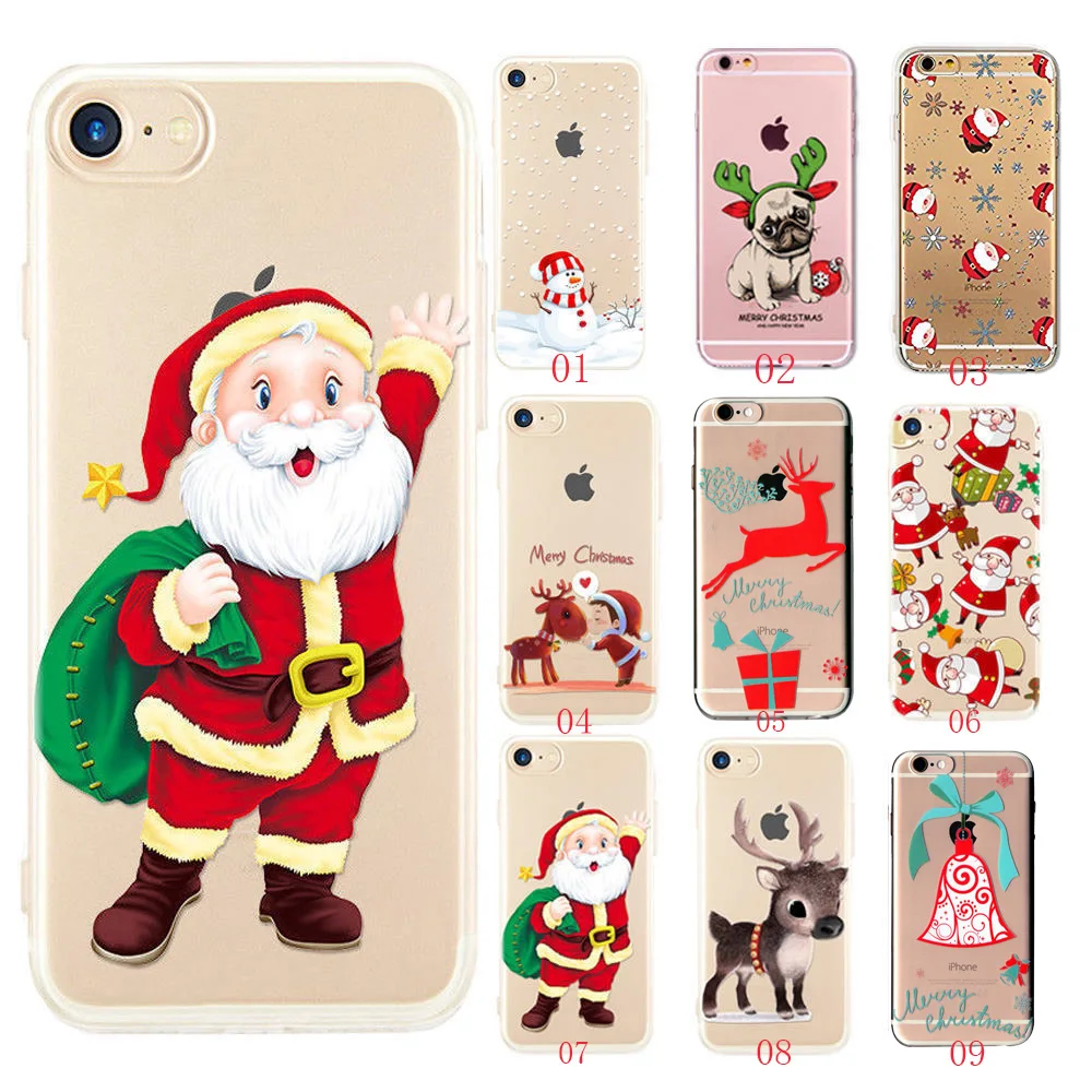 Christmas Festive Santa Reindeer Patterned Clear Soft TPU Case For iPhone 7 8 XR XS Max Phone Cover Coque For iPhone 6 SE 7 Plus (14)